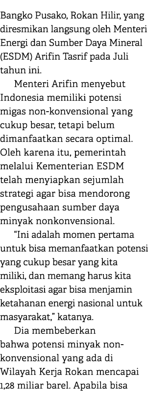 Bangko Pusako, Rokan Hilir, yang diresmikan langsung oleh Menteri Energi dan Sumber Daya Mineral (ESDM) Arifin Tasrif...