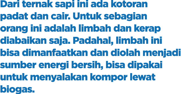 Dari ternak sapi ini ada kotoran padat dan cair. Untuk sebagian orang ini adalah limbah dan kerap diabaikan saja. Pad...