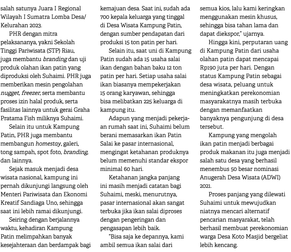 salah satunya Juara I Regional Wilayah I Sumatra Lomba Desa/ Kelurahan 2023. PHR dengan mitra pelaksananya, yakni Sek...